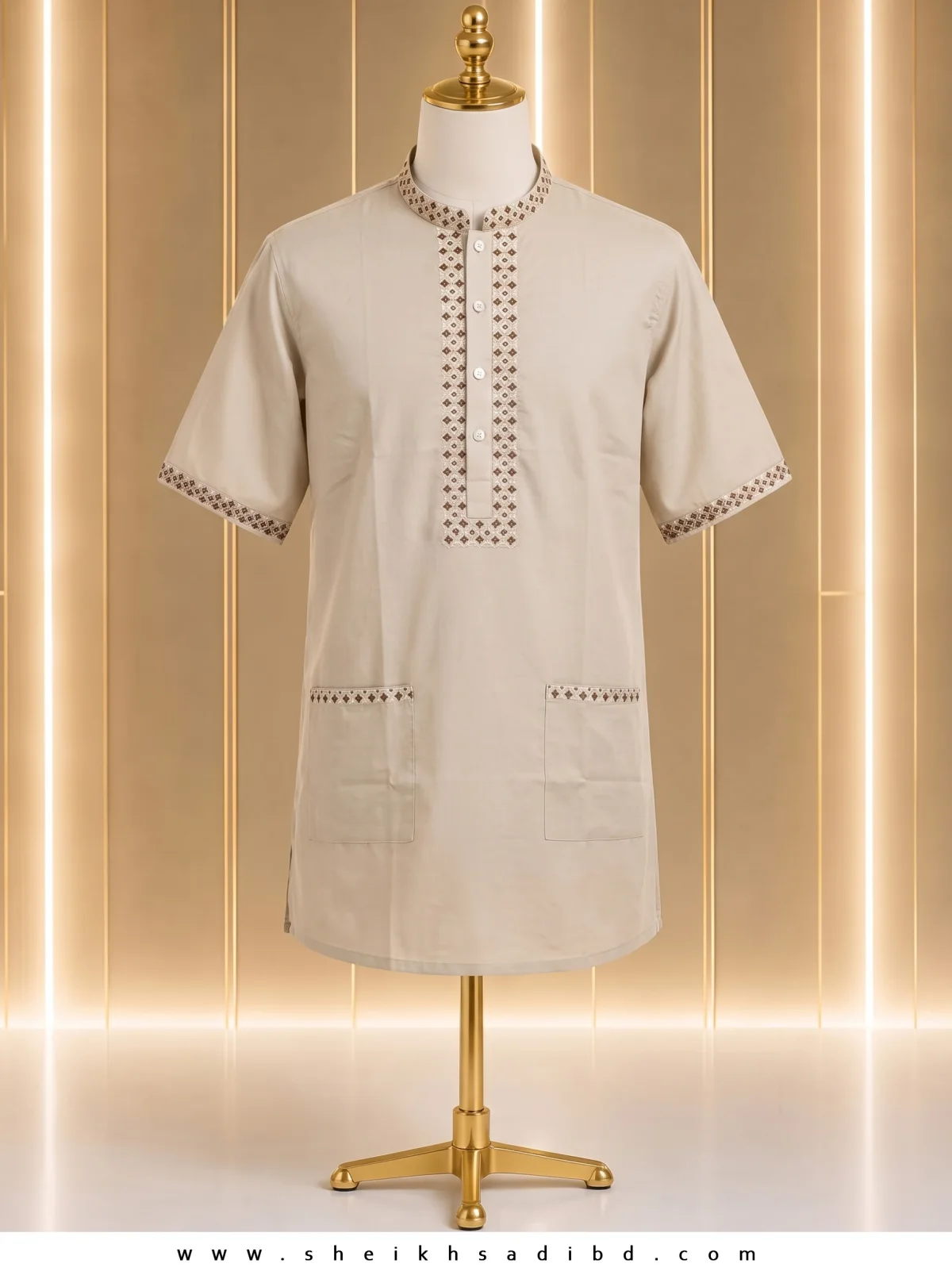 Men’s Half Sleeve White with Embroidery Fotua
