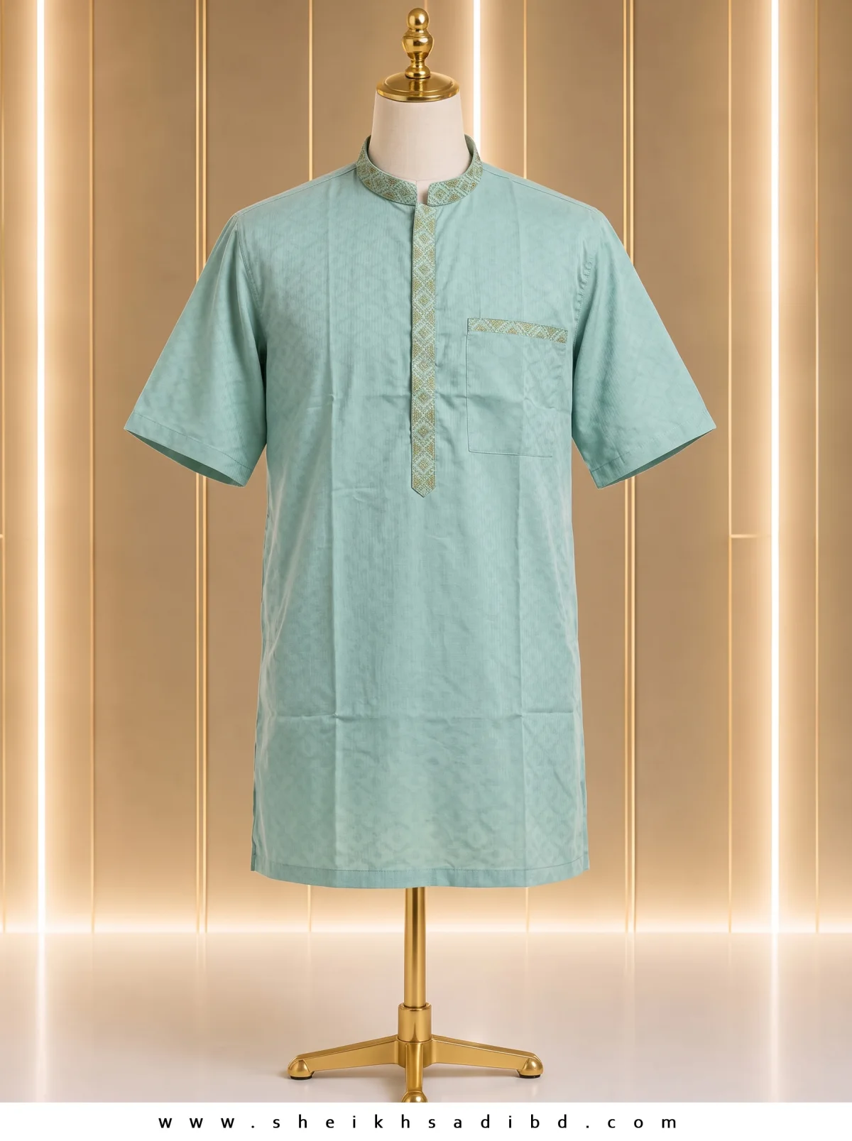 Men’s Half Sleeve White with Embroidery Fotua