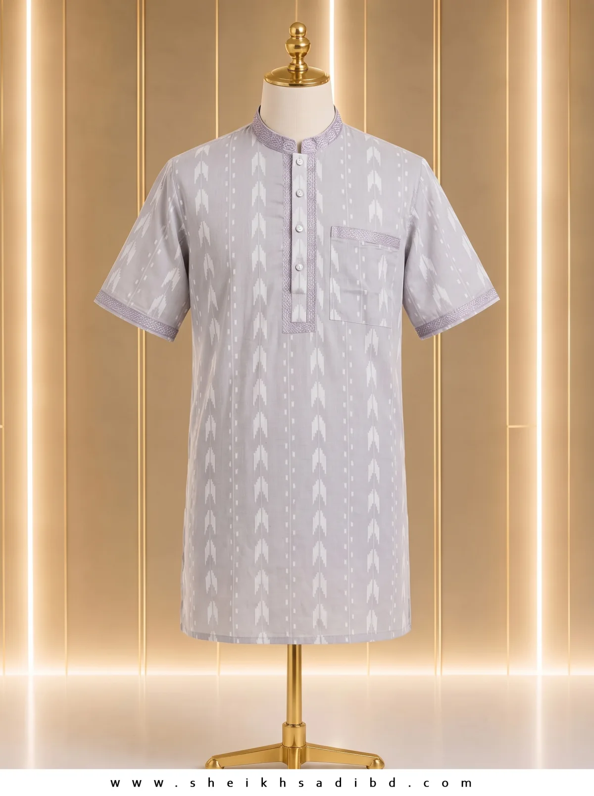 Men’s Half Sleeve White with Embroidery Fotua
