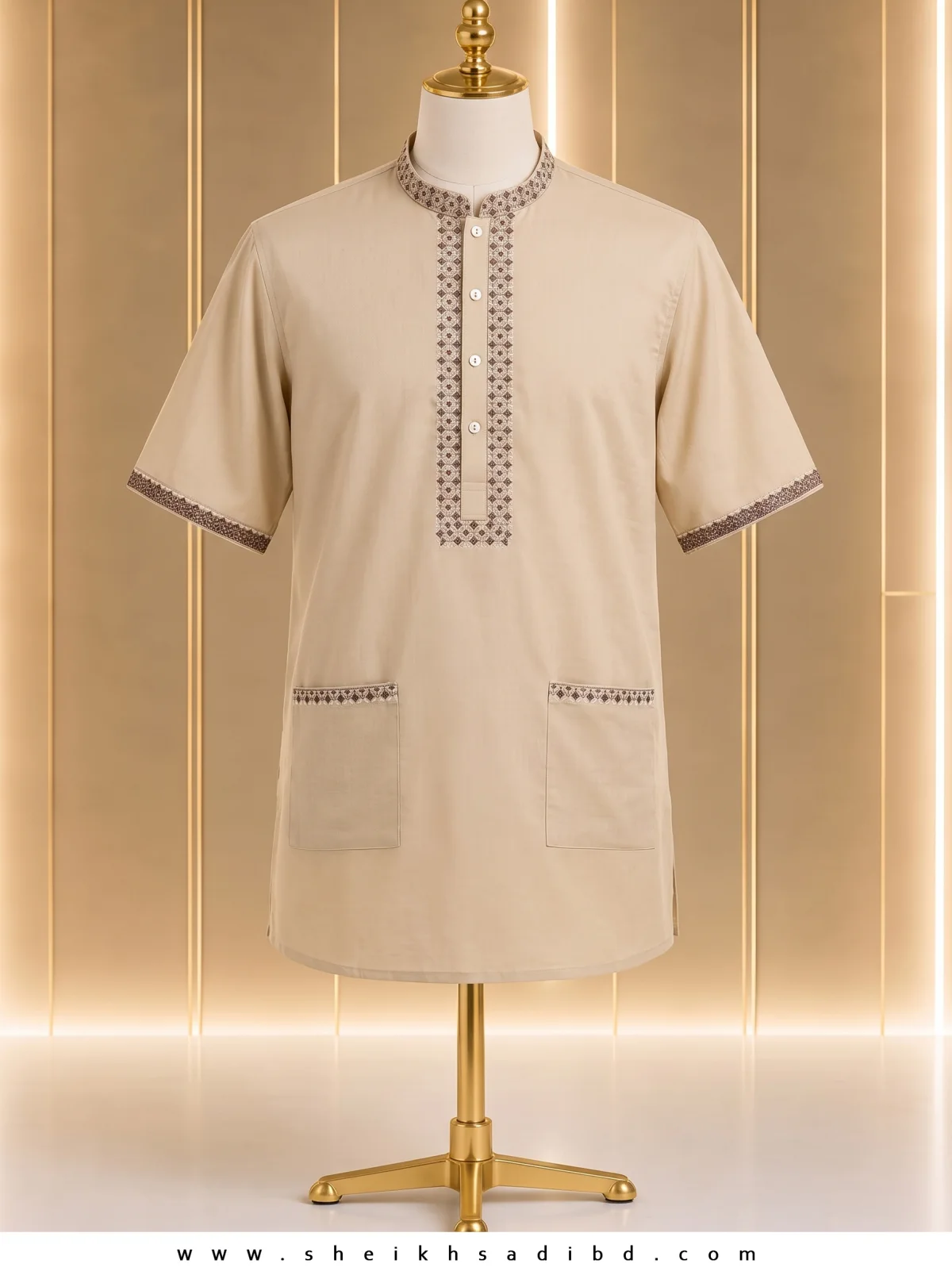 Men’s Half Sleeve White with Embroidery Fotua